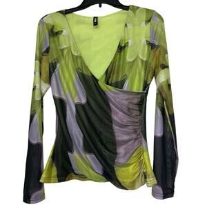 StyleWe Y2K Green Purple Fairy Grunge Sheer Mesh Long Sleeve Top L Whimsigoth